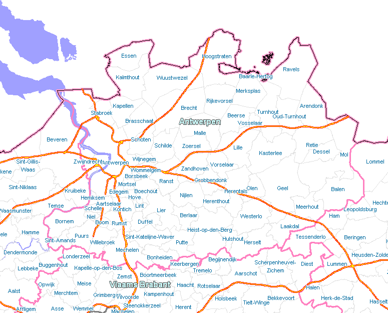 Carte contenant tous les aires de stationnement en Antwerpen