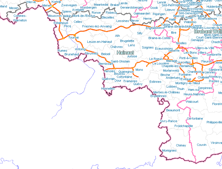Mappa contenenti tutti i aree di sosta per camper in Henegouwen