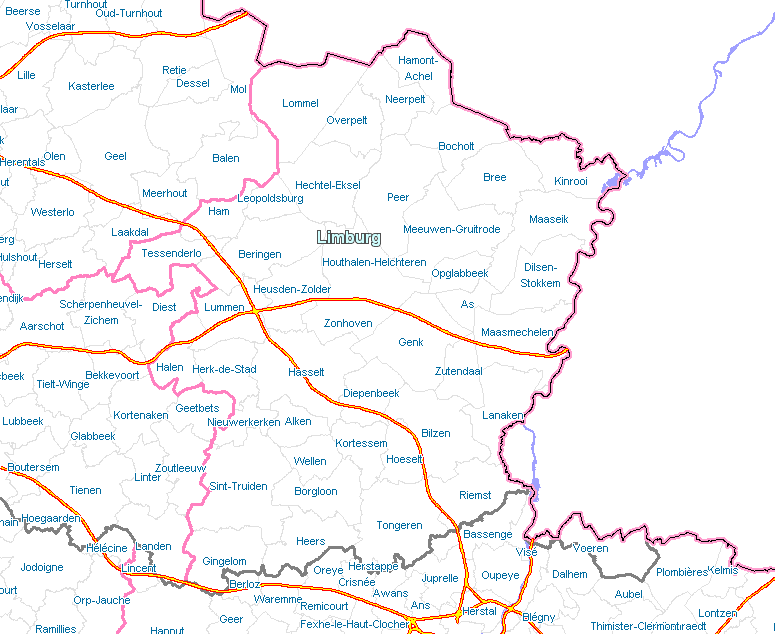 Carte contenant tous les aires de stationnement en Limburg