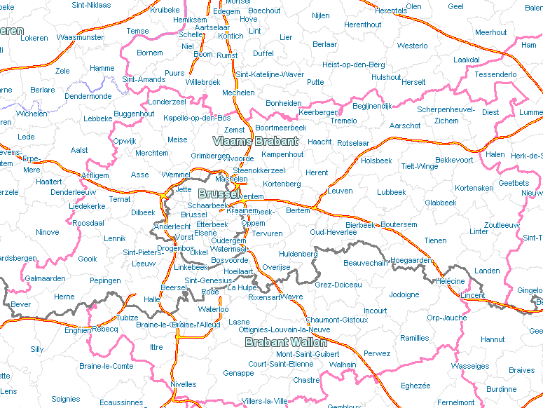 Mapa contendo todos os parques de estacionamento na Vlaams-Brabant