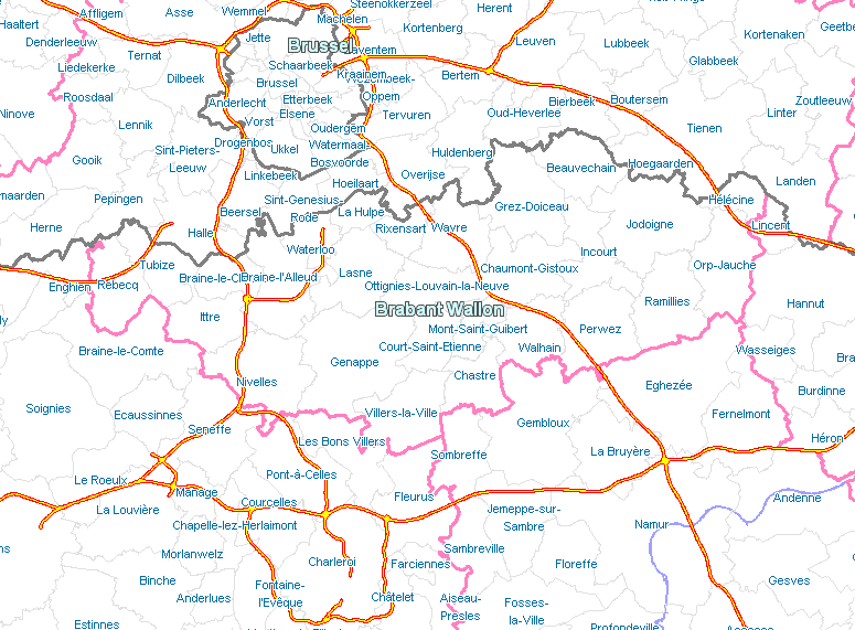 Mapa contendo todos os parques de estacionamento na Waals-Brabant